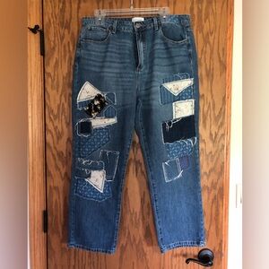 Patchwork Boyfriend-Cut Jeans (Size 32)